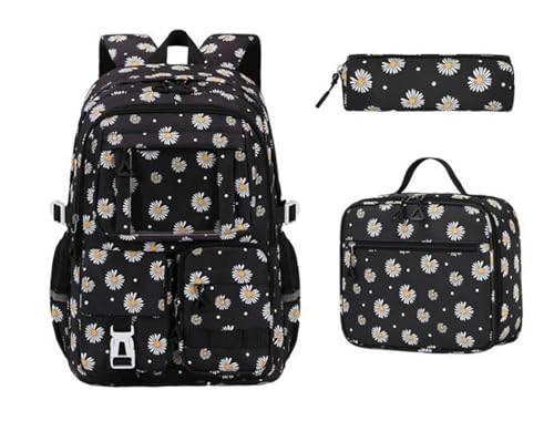 NJIEzhao Leichter Schulrucksack 3-teilig mit Mehreren Taschen for Mädchen wasserdicht Schultaschen Set(Color 4) von NJIEzhao