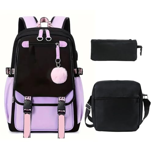 NJIEzhao Modischer Studentenrucksack, einzelne Schultertasche, Stiftetui, dreiteiliges Set, multifunktional Schultaschen Set(352-PL-custom Images) von NJIEzhao