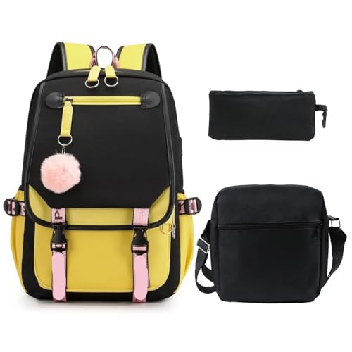NJIEzhao Modischer Studentenrucksack, einzelne Schultertasche, Stiftetui, dreiteiliges Set, multifunktional Schultaschen Set(352-YL-custom Images) von NJIEzhao