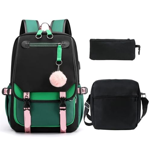 NJIEzhao Modischer Studentenrucksack, einzelne Schultertasche, Stiftetui, dreiteiliges Set, multifunktional Schultaschen Set(352-bg-custom Images) von NJIEzhao