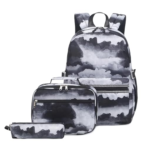 NJIEzhao Rucksack for Mädchen mit süßem Herz-Print, Schulranzen-Set for Kinder, Grundschule Schultaschen Set(Black A88) von NJIEzhao