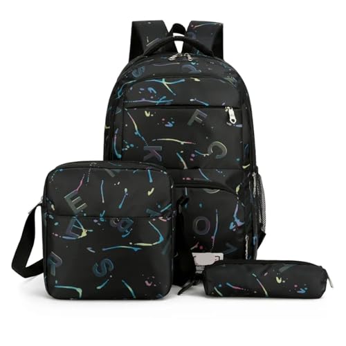 NJIEzhao Student Oxford Tuch Schultasche Mädchen Große Kapazität Multi-Level Casual Kind Rucksack Junge Volltonfarbe Schultaschen Set(Black) von NJIEzhao