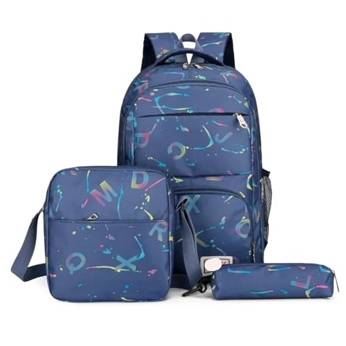 NJIEzhao Student Oxford Tuch Schultasche Mädchen Große Kapazität Multi-Level Casual Kind Rucksack Junge Volltonfarbe Schultaschen Set(Color 4) von NJIEzhao