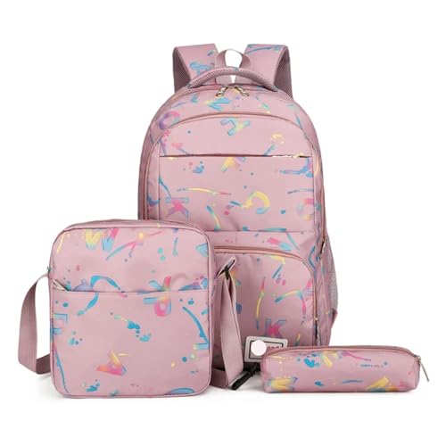 NJIEzhao Student Oxford Tuch Schultasche Mädchen Große Kapazität Multi-Level Casual Kind Rucksack Junge Volltonfarbe Schultaschen Set(Purple) von NJIEzhao