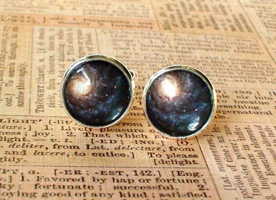 16 Mm Schwarz Und Creme Farbe Cosmos Galaxy Manschettenknöpfe, Herren Accessoires, Anker Perfekte Geschenkidee von NJsDreamBoxes