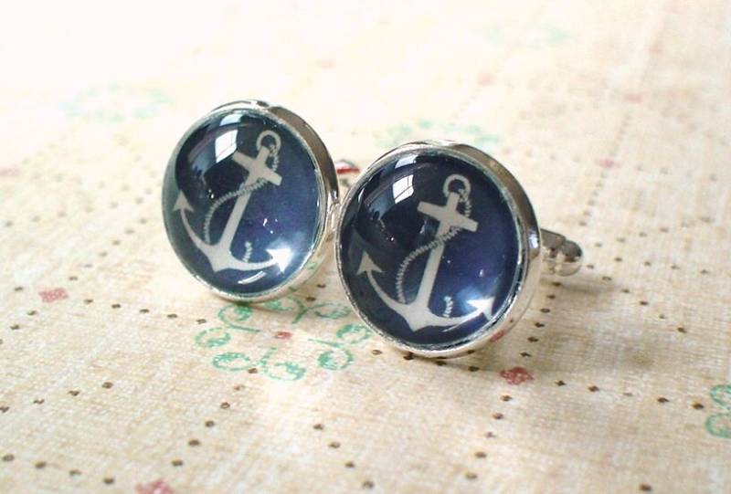 20% Off 16 Mm Marineblaue Und Weiße Anker Manschettenknüpfe, Herren Accessoires, Perfekte Geschenkidee von NJsDreamBoxes