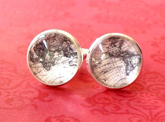 20% Off 16 Mm Schwarz Weiß Alte Weltkarte Manschettenknöpfe, Herren Accessoires, Anker Perfekte Geschenkidee | Bw von NJsDreamBoxes
