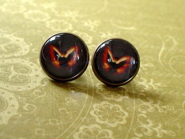 Feuervogel Phönix Schwarz Cabochon Ohrstecker, Ohrring Post, Süße Geschenkidee von NJsDreamBoxes