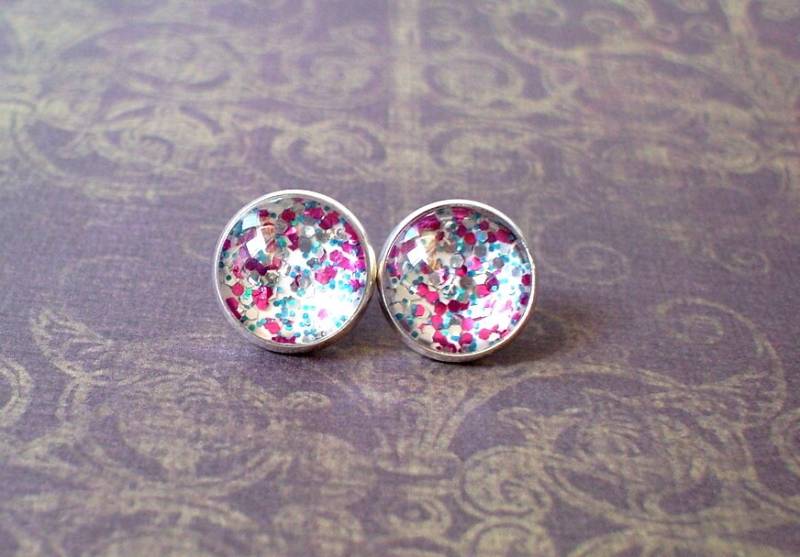 Glitzernde Süße Hot Pink Silber Blau Weiß Multicolor Cabochon Ohrstecker/Toll Für Party, Schönes Geschenk Sie von NJsDreamBoxes
