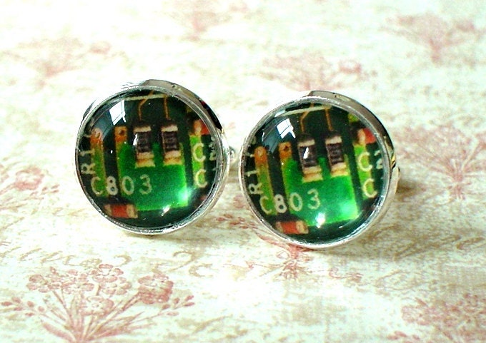Grüner Computerchip 16 Mm Manschettenknüpfung, Herren Accessoires, Perfekte Geschenkidee von NJsDreamBoxes