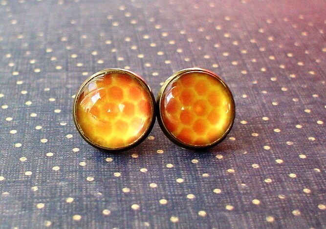 Honigwabe Bee Natural Cabochon Ohrstecker, Ohrring Post, Niedliche Geschenkidee Honigwabe Bee Natural Cabochon Ohrstecker, Ohrring Post, Niedliche Geschenkidee von NJsDreamBoxes