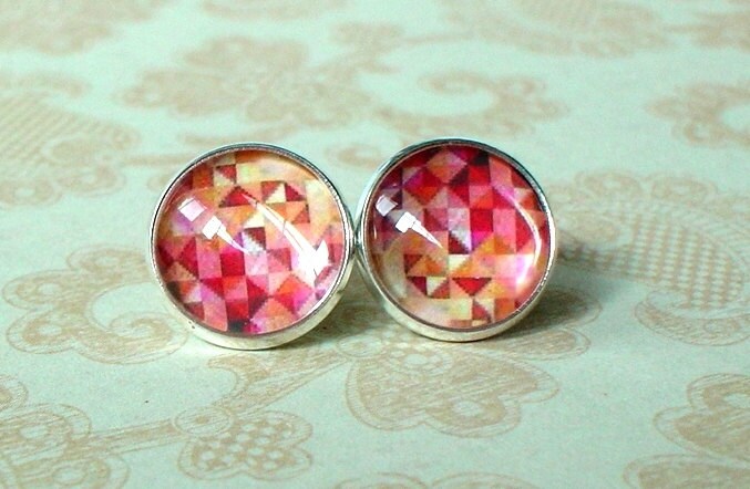 Orange Rot Gelb Mosaik Cabochon Ohrstecker, Orange Ohrstecker, Geschenkidee Orange Rot Gelb Mosaik Cabochon Ohrstecker, Orange Ohrstecker, Geschenkidee von NJsDreamBoxes