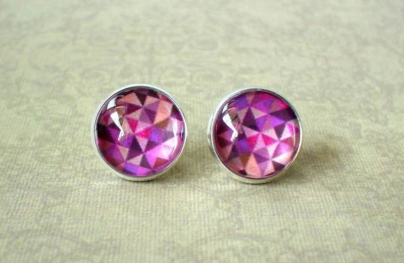Verschiedene Lila Blau Rosa Mosaik Cabochon Ohrstecker, Ohrringe Post, Süße Geschenkidee von NJsDreamBoxes