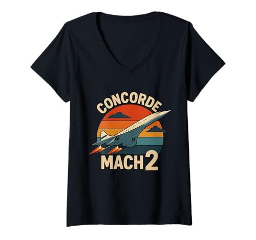 Damen Concorde Supersonic Flugzeug Mach 2 T-Shirt mit V-Ausschnitt Damen Concorde Supersonic Flugzeug Mach 2 T-Shirt mit V-Ausschnitt von NK Aviation
