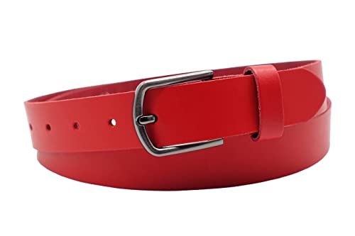 NK Belt GmbH Damen Ledergürtel, Anzug Jeans Gürtel, Made in Germany 3cm #M-01A (Rot, 130cm Gesamtlänge 145cm) von NK Belt GmbH