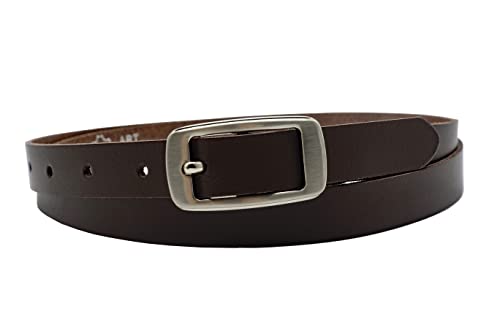 NK Belt GmbH Damen Ledergürtel aus Rindsleder, Made in Germany, Anzug Jeans Gürtel 2cm schmal #SD-08A (Dunkelbraun, 110cm Gesamtlänge 125cm) von NK Belt GmbH