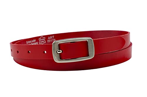 NK Belt GmbH Damen Ledergürtel aus Rindsleder, Made in Germany, Anzug Jeans Gürtel 2cm schmal #SD-08A (Rot, 105cm Gesamtlänge 120cm) von NK Belt GmbH