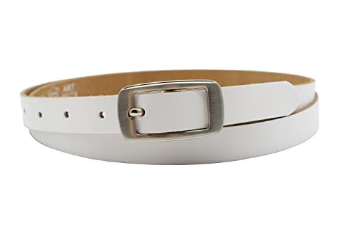 NK Belt GmbH Damen Ledergürtel aus Rindsleder, Made in Germany, Anzug Jeans Gürtel 2cm schmal #SD-08A (Weiß, 80cm Gesamtlänge 95cm) von NK Belt GmbH