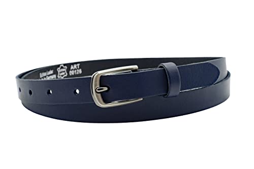 NK Belt GmbH Damen Ledergürtel aus Rindsleder, Made in Germany, Anzug Jeans Gürtel 2cm schmal #SR-07A (Blau, 115cm Gesamtlänge 130cm) von NK Belt GmbH