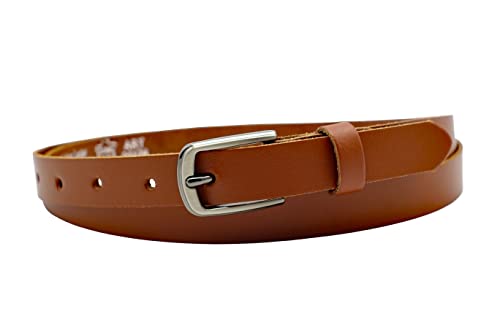 NK Belt GmbH Damen Ledergürtel aus Rindsleder, Made in Germany, Anzug Jeans Gürtel 2cm schmal #SR-07A (Cognac, 100cm Gesamtlänge 115cm) von NK Belt GmbH