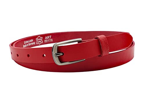 NK Belt GmbH Damen Ledergürtel aus Rindsleder, Made in Germany, Anzug Jeans Gürtel 2cm schmal #SR-07A (Rot, 110cm Gesamtlänge 125cm) von NK Belt GmbH