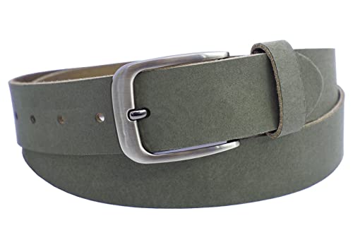 NK Belt GmbH Echter Ledergürtel aus Veloursleder, Made in Germany, Anzug Jeans Gürtel 38mm #VL-18 (Grün, 115cm Gesamtlänge 130cm) von NK Belt GmbH