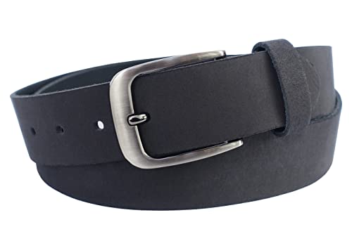 NK Belt GmbH Echter Ledergürtel aus Veloursleder, Made in Germany, Anzug Jeans Gürtel 38mm #VL-18 (Schwarz, 105cm Gesamtlänge 120cm) von NK Belt GmbH