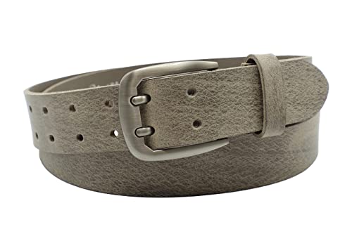 NK Belt GmbH Handgemachter Herren Ledergürtel aus Büffelleder mit Doppeldorn Schnalle, Made in Germany, Anzug Jeans Gürtel 38mm #DK-17 (Grau, 100cm Gesamtlänge 115cm) von NK Belt GmbH