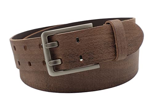 NK Belt GmbH Handgemachter Herren Ledergürtel aus Büffelleder mit Doppeldorn Schnalle, Made in Germany, Anzug Jeans Gürtel 43mm #DD-15 (Braun, 130cm Gesamtlänge 145cm) von NK Belt GmbH