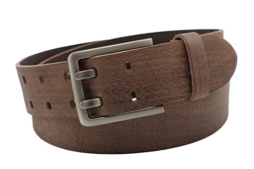 NK Belt GmbH Handgemachter Herren Ledergürtel aus Büffelleder mit Doppeldorn Schnalle, Made in Germany, Anzug Jeans Gürtel 43mm #DD-15 (Braun, 80cm Gesamtlänge 95cm) von NK Belt GmbH