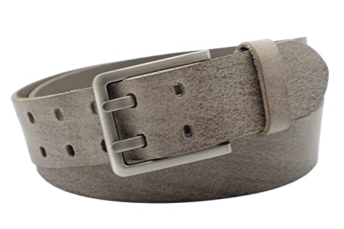 NK Belt GmbH Handgemachter Herren Ledergürtel aus Büffelleder mit Doppeldorn Schnalle, Made in Germany, Anzug Jeans Gürtel 43mm #DD-15 (Grau, 85cm Gesamtlänge 100cm) von NK Belt GmbH