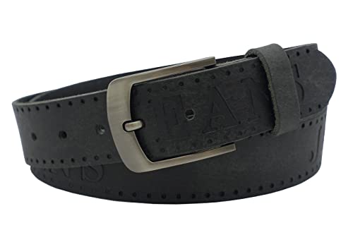 NK Belt GmbH Handgemachter Herren Ledergürtel aus Büffelleder schwarz, Made in Germany, Anzug Jeans Gürtel, Jeans Prägung 38mm #J-10 (110cm Gesamtlänge 125cm) von NK Belt GmbH