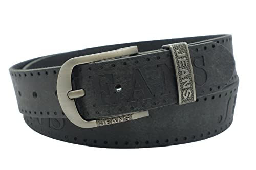 NK Belt GmbH Handgemachter Herren Ledergürtel aus Büffelleder schwarz, Made in Germany, Anzug Jeans Gürtel, Jeans Prägung 38mm #JM-11 (110cm Gesamtlänge 125cm) von NK Belt GmbH