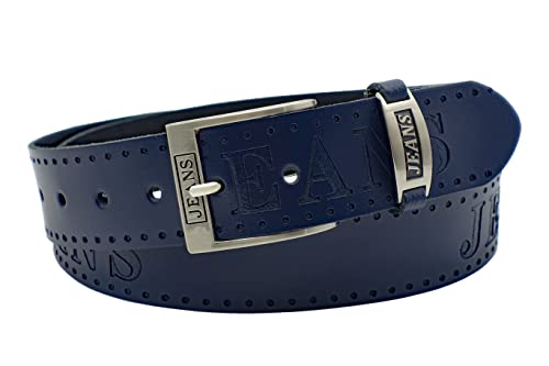 NK Belt GmbH Ledergürtel aus Rindsleder, Jeans Prägung, Made in Germany 38mm #SJ-16 (Blau, 115cm Gesamtlänge 130cm) von NK Belt GmbH