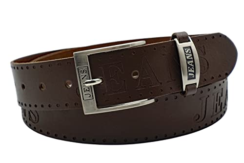 NK Belt GmbH Ledergürtel aus Rindsleder, Jeans Prägung, Made in Germany 38mm #SJ-16 (Dunkelbraun, 100cm Gesamtlänge 115cm) von NK Belt GmbH