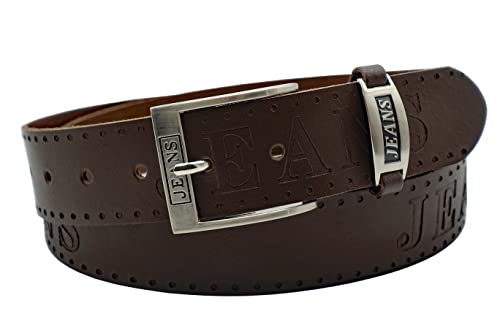 NK Belt GmbH Ledergürtel aus Rindsleder, Jeans Prägung, Made in Germany 38mm #SJ-16 (Dunkelbraun, 130cm Gesamtlänge 145cm) von NK Belt GmbH