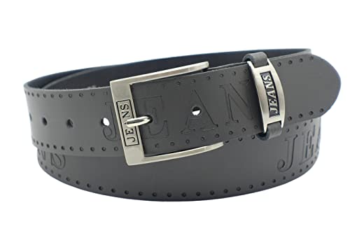 NK Belt GmbH Ledergürtel aus Rindsleder, Jeans Prägung, Made in Germany 38mm #SJ-16 (Grau, 80cm Gesamtlänge 95cm) von NK Belt GmbH