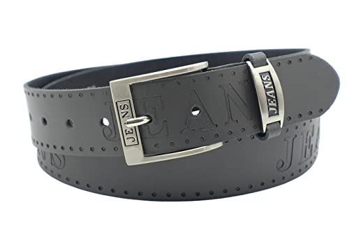 NK Belt GmbH Ledergürtel aus Rindsleder, Jeans Prägung, Made in Germany 38mm #SJ-16 (Grau, 95cm Gesamtlänge 110cm) von NK Belt GmbH