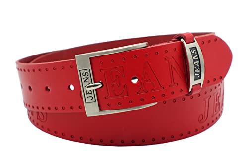 NK Belt GmbH Ledergürtel aus Rindsleder, Jeans Prägung, Made in Germany 38mm #SJ-16 (Rot, 135cm Gesamtlänge 150cm) von NK Belt GmbH