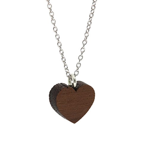 NaturSchatulle Kette mit Anhänger Herz Holz 50cm Halskette Holzanhänger Silber 925 Herzkette Damen Kettenanhänger Herz Holzherz Holzschmuck Charms von NaturSchatulle