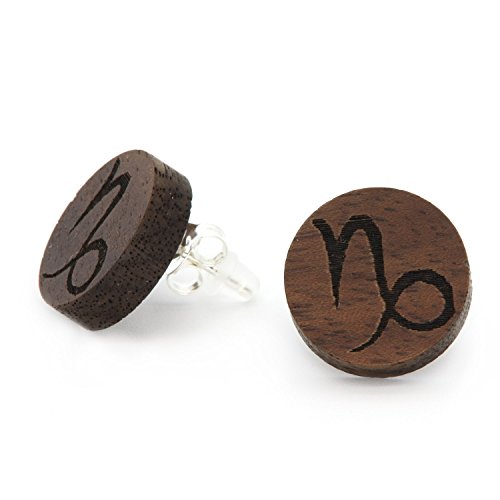 NaturSchatulle Holzohrringe Damen Holzschmuck Sternzeichen Steinbock Gravur natürliche Ohrringe Holz Ohrstecker 925 Silber Ohrschmuck von NaturSchatulle