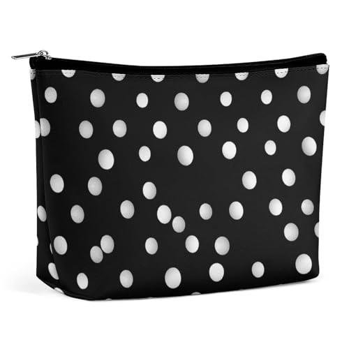NKJJSTES Kosmetiktasche mit großem Fassungsvermögen, wasserdicht, schwarz-weiß gepunktet, für Damen/Mädchen, Schwarz mit weißen Punkten, Einheitsgröße von NKJJSTES