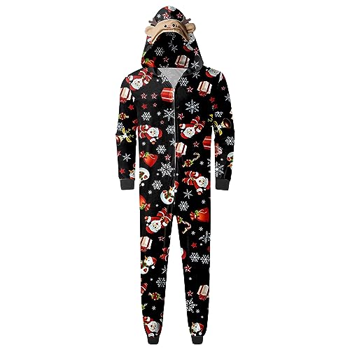 NKPUYT Weihnachts Schlafanzug Familie Einteiler Overall Mit Kapuze Weihnachtspyjama Damen Herren Kinder Baby Weihnachten Onesie Jumpsuit Bedruckte Schlafoverall Sleepwear Weihnachts Kostüm Herren von NKPUYT