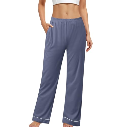 Pyjamahose Damen Lang: Schlafhose Dünne Schlafanzughose Einfarbig Schlafanzughosen Weites Bein Schlafanzug Hose Haushose Yogahose Hausanzug Schlafanzüge Pyjama Set Nachtwäsche Jogginghose Nachthose von NKPUYT