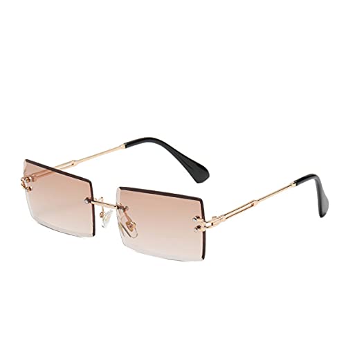 NKY Nalakey Quadratische randlose Sonnenbrille,UV400-Schutz Vintage Bonbonfarben Klassische Quadratische Brille für Damen Herren Gold Ultraleicht Rahmen (04) von NKY