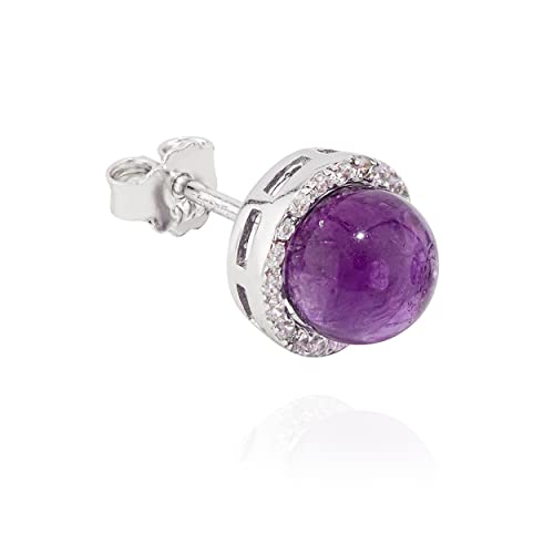 NKlaus Einzel 9mm Ohrstecker Kugel echt Amethyst 925 Silber mit Zirkonia Weiß Ohrringe 11207 von NKlaus