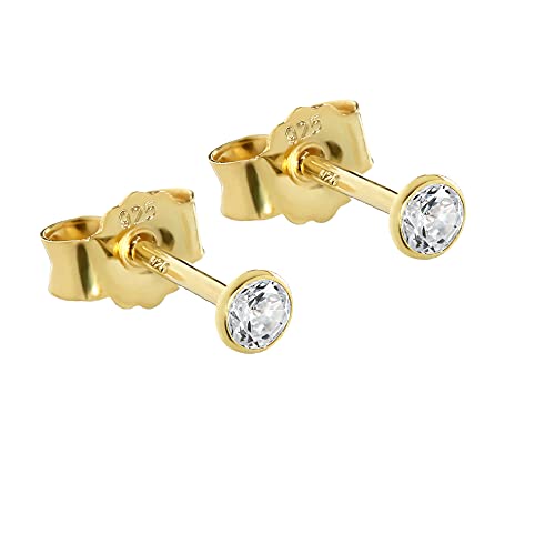NKlaus Paar 3,0mm Ohrstecker 925 Sterling Silber Gelbgold Vergoldet Zirkonia weiß Damen Ohrringe 10321 von NKlaus