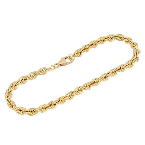 NKlaus 19cm Armband Zopfkette 585 Gelb Gold 14 Karat Kordel hohl 4,5mm Breit Armreif 15692 von NKlaus