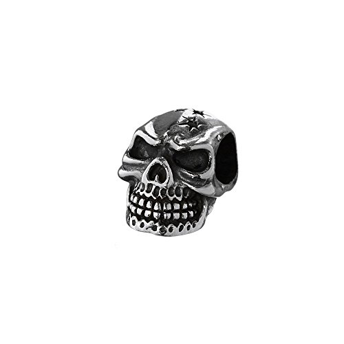 NKlaus Anhänger Perle KULT Totenkopf mit Sterne 925 Sterlingsilber Silber Lockenperle 6446 von NKlaus