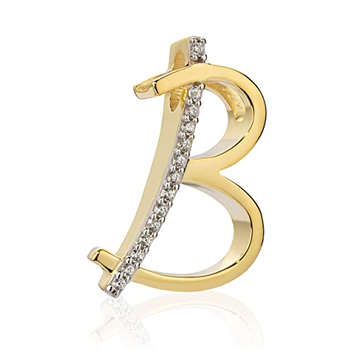 NKlaus Buchstabe B Kettenanhänger 333 gelb Gold Bicolor 17x11mm mit Zirkonia Alphabet 8860 von NKlaus